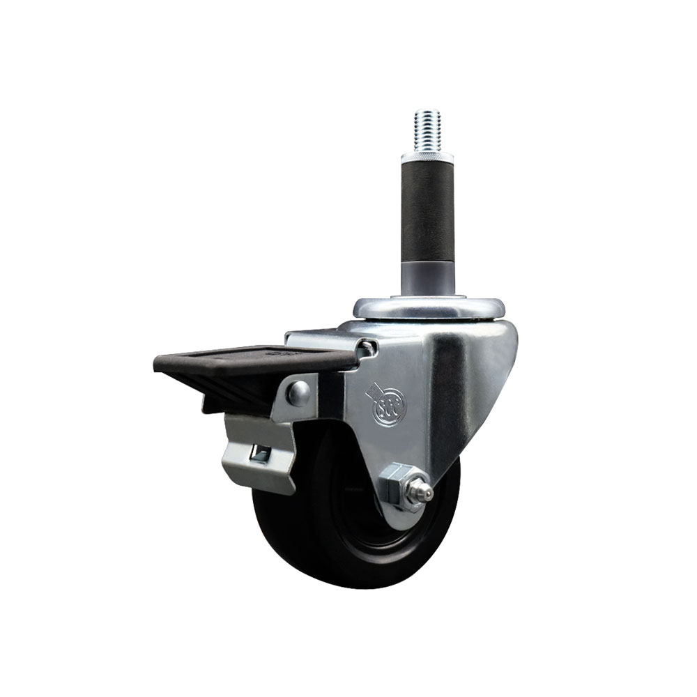 SCC-EX20S314-SRS-PLB-1 Soft Rubber Expanding Stem Swivel Caster with 3 in. Black Wheel & 1 in. Stem & Posi Locking Brake