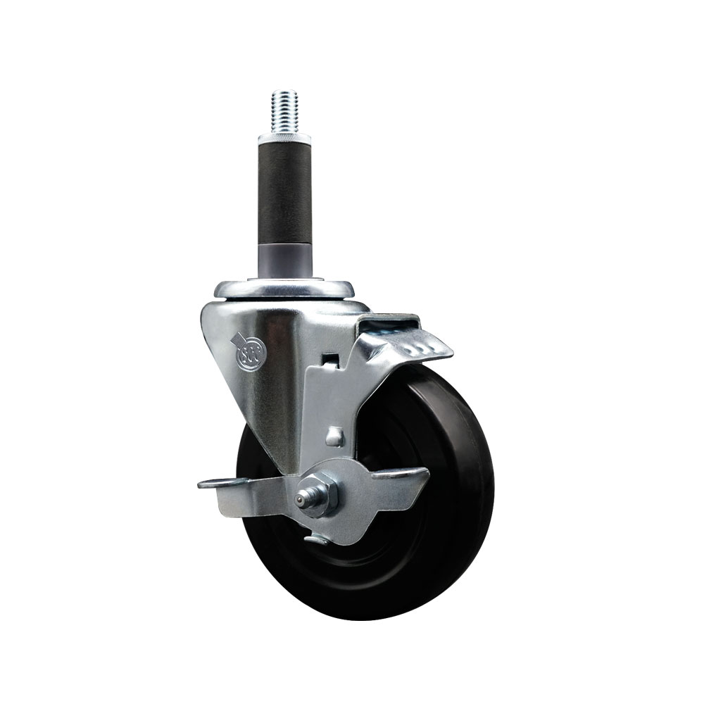 SCC-EX20S414-SRS-TLB-1 Soft Rubber Expanding Stem Swivel Caster with 4 in. Black Wheel & 1 in. Stem & Top Locking Brake