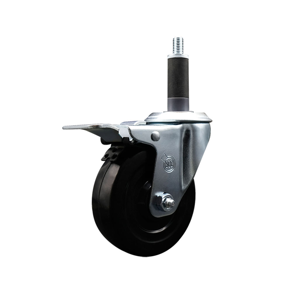 SCC-EXTTL20S414-SRS-1 Soft Rubber Expanding Stem Swivel Caster with 4 in. Black Wheel & 1 in. Stem & Total Locking Brake