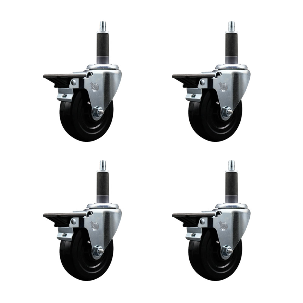 SCC-EX20S414-SRS-PLB-1-4 Soft Rubber Swivel Expanding Stem Caster with 4 in. Black Wheels & 1 in. Stems - Set of 4