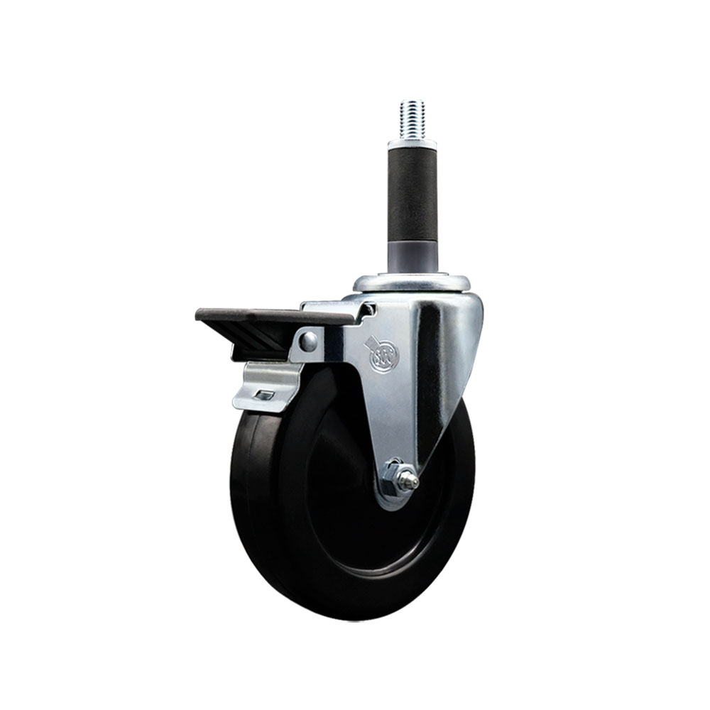 SCC-EX20S514-SRS-PLB-1 Soft Rubber Expanding Stem Swivel Caster with 5 in. Black Wheel & 1 in. Stem & Posi Locking Brake