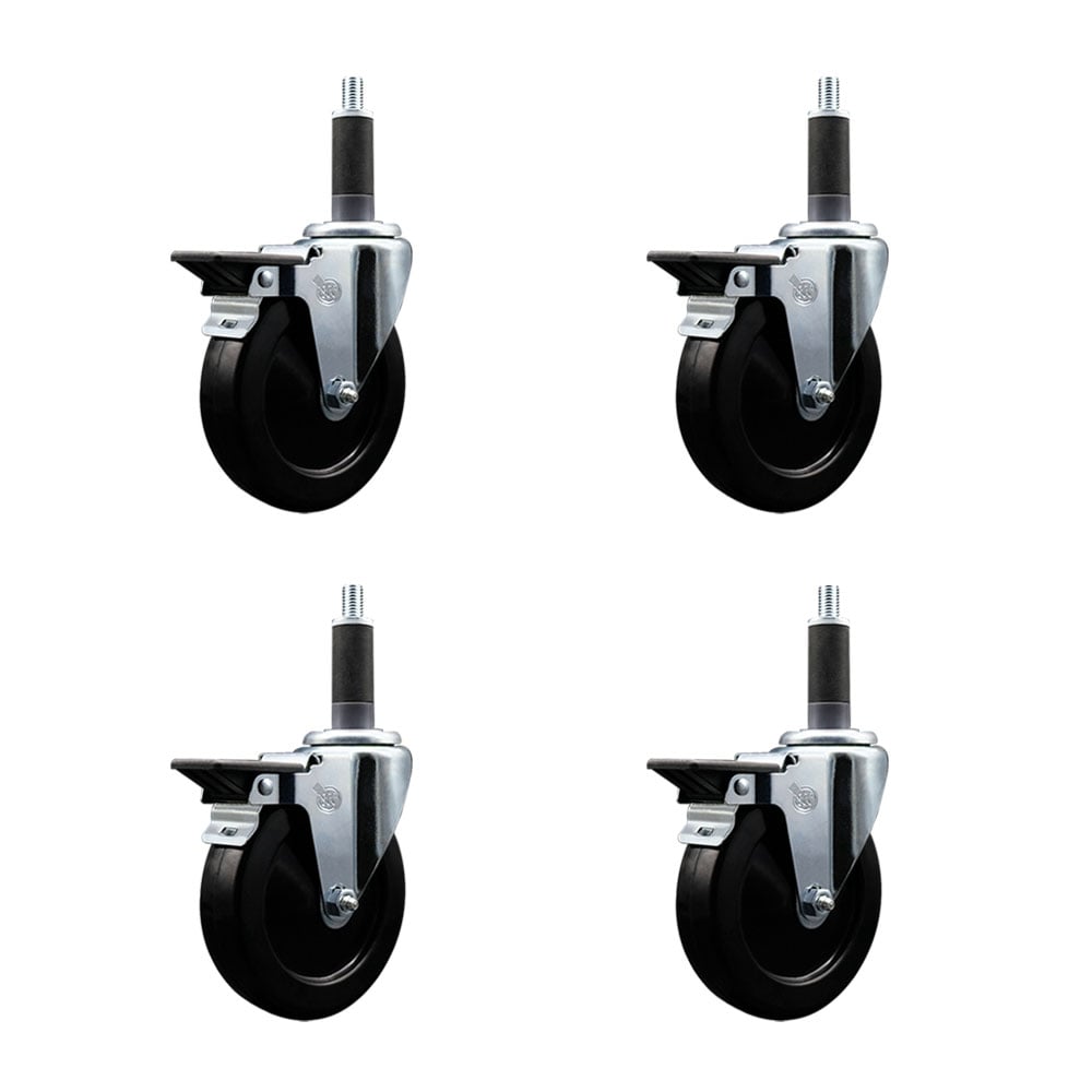SCC-EX20S514-SRS-PLB-1-4 Soft Rubber Swivel Expanding Stem Caster with 5 in. Black Wheels & 1 in. Stems - Set of 4