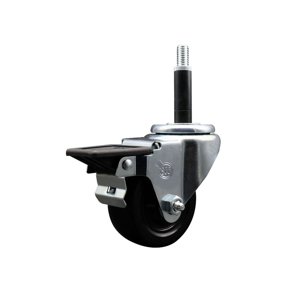 SCC-EX20S314-SRS-PLB-34 Soft Rubber Expanding Stem Swivel Caster with 3 in. Black Wheel & 0.75 in. Stem & Posi Locking Brake