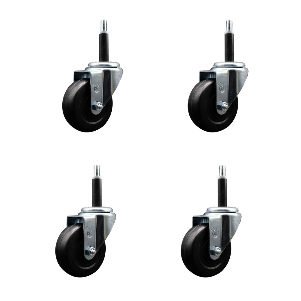 SCC-EX20S3514-SRS-34-4 Soft Rubber Swivel Expanding Stem Caster with 3.5 in. Black Wheels & 0.75 in. Stems - Set of 4