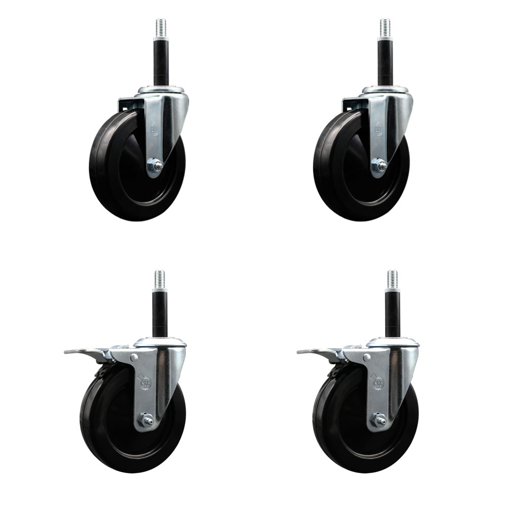 SCC-EXTTL20S514-SRS-2-S-2-34 Soft Rubber Swivel Expanding Stem Caster with 5 in. Black Wheels & 0.75 in. Stems - Set of 4