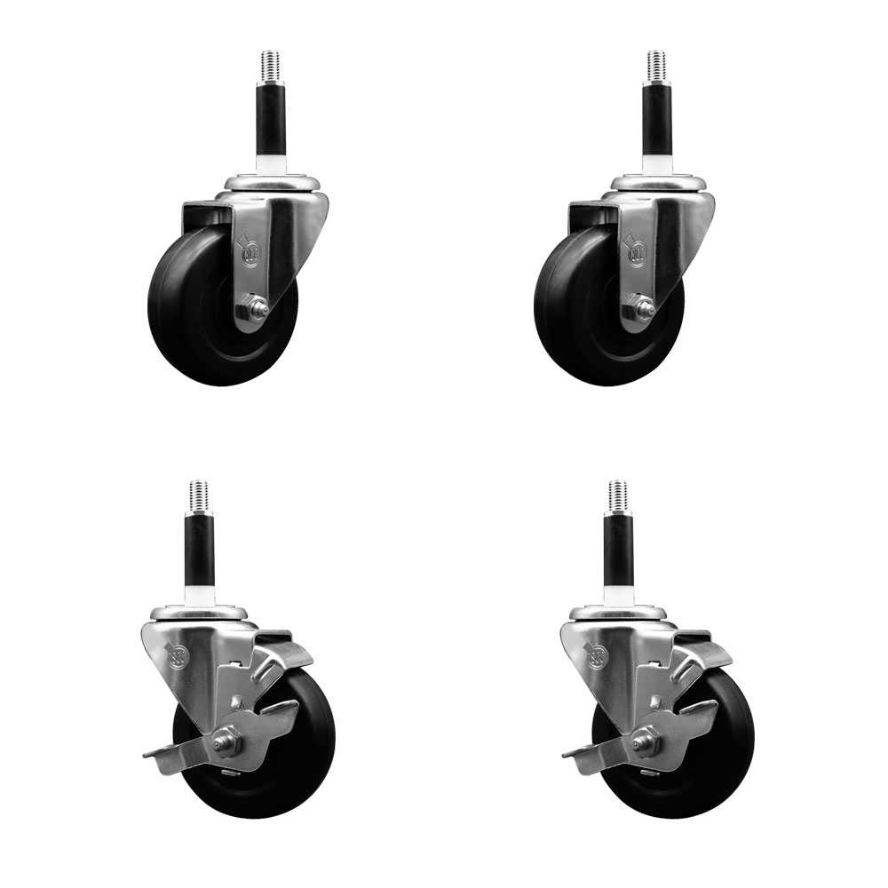SCC-EX20S3514-SRS-2-TLB-2-78 Soft Rubber Swivel Expanding Stem Caster with 3.5 in. Black Wheels & 0.87 in. Stems - Set of 4