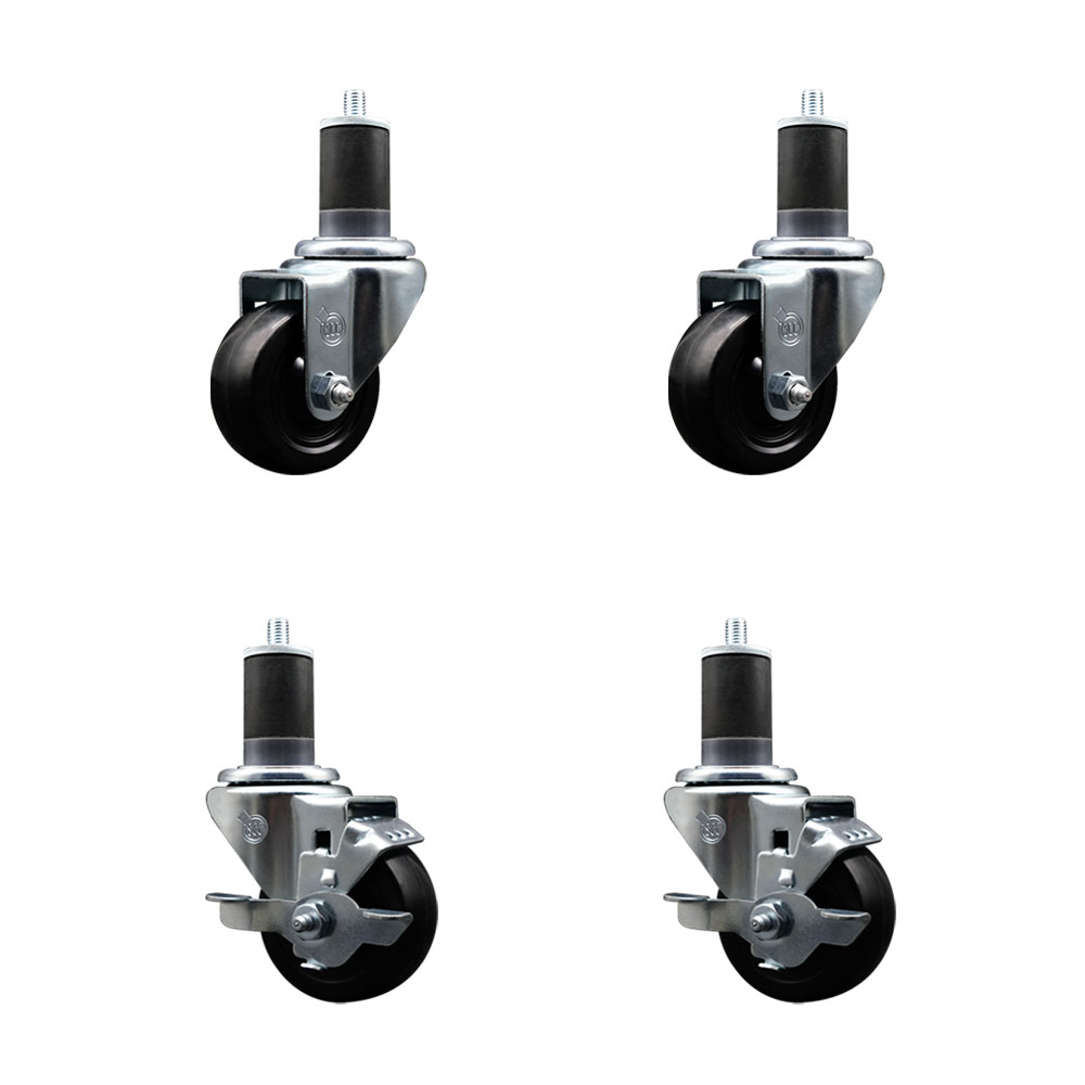 SCC-EX20S314-SRS-2-TLB-2-158 Soft Rubber Swivel Expanding Stem Caster with 3 in. Black Wheels & 1.63 in. Stems - Set of 4