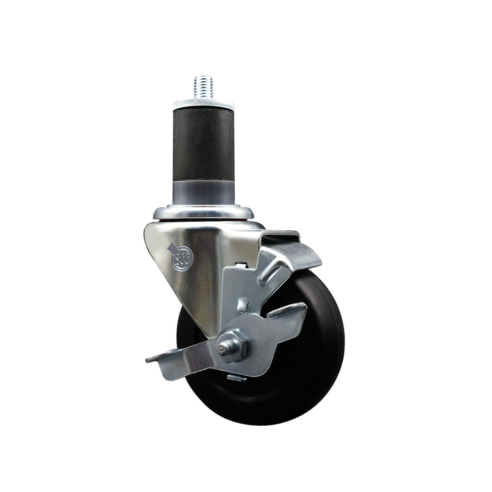 SCC-EX20S3514-SRS-TLB-158 Soft Rubber Expanding Stem Swivel Caster with 3.5 in. Black Wheel & 1.63 in. Stem & Top Locking Brake