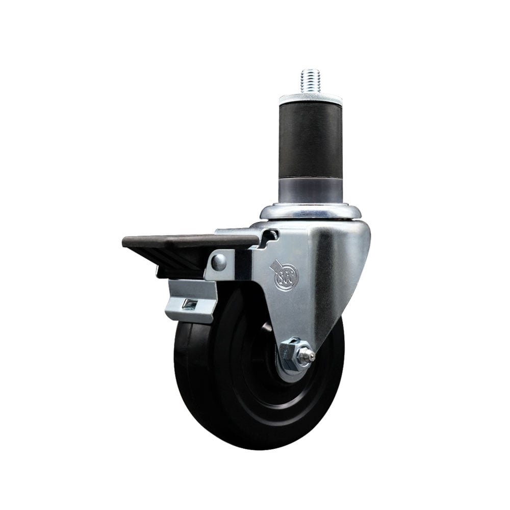 SCC-EX20S414-SRS-PLB-158 Soft Rubber Expanding Stem Swivel Caster with 4 in. Black Wheel & 1.63 in. Stem & Posi Locking Brake