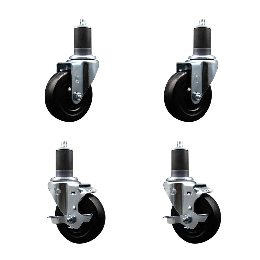 SCC-EX20S414-SRS-2-TLB-2-158 Soft Rubber Swivel Expanding Stem Caster with 4 in. Black Wheels & 1.63 in. Stems - Set of 4