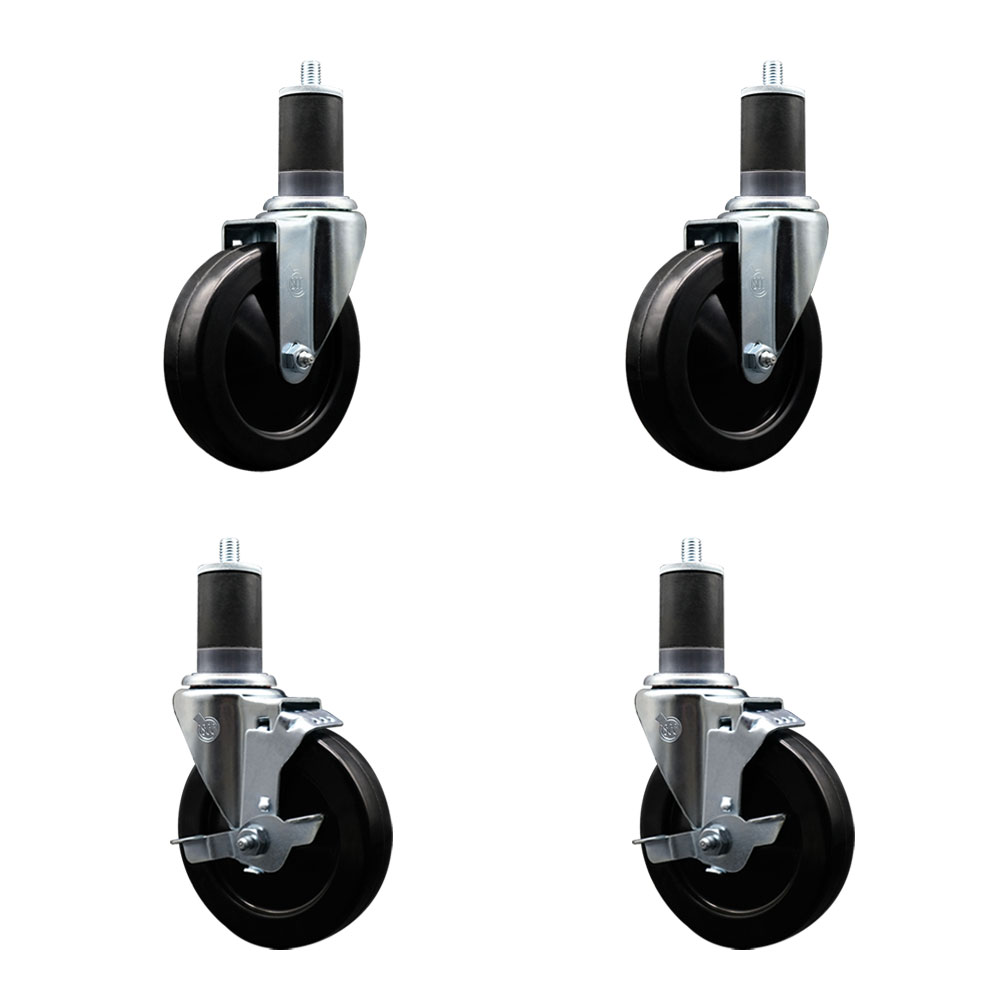 SCC-EX20S514-SRS-2-TLB-2-158 Soft Rubber Swivel Expanding Stem Caster with 5 in. Black Wheels & 1.63 in. Stems - Set of 4