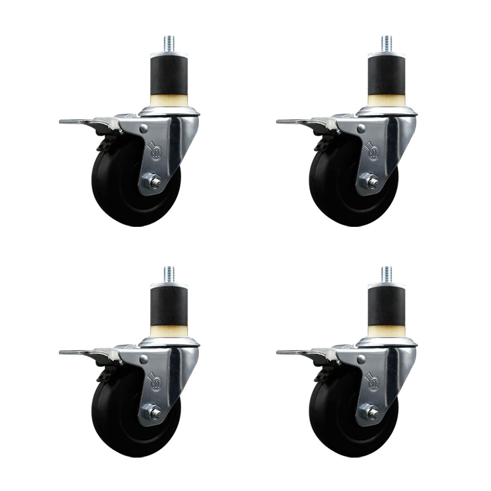 SCC-EXTTL20S3514-SRS-178-4 Soft Rubber Swivel Expanding Stem Caster with 3.5 in. Black Wheels & 1.87 in. Stems - Set of 4