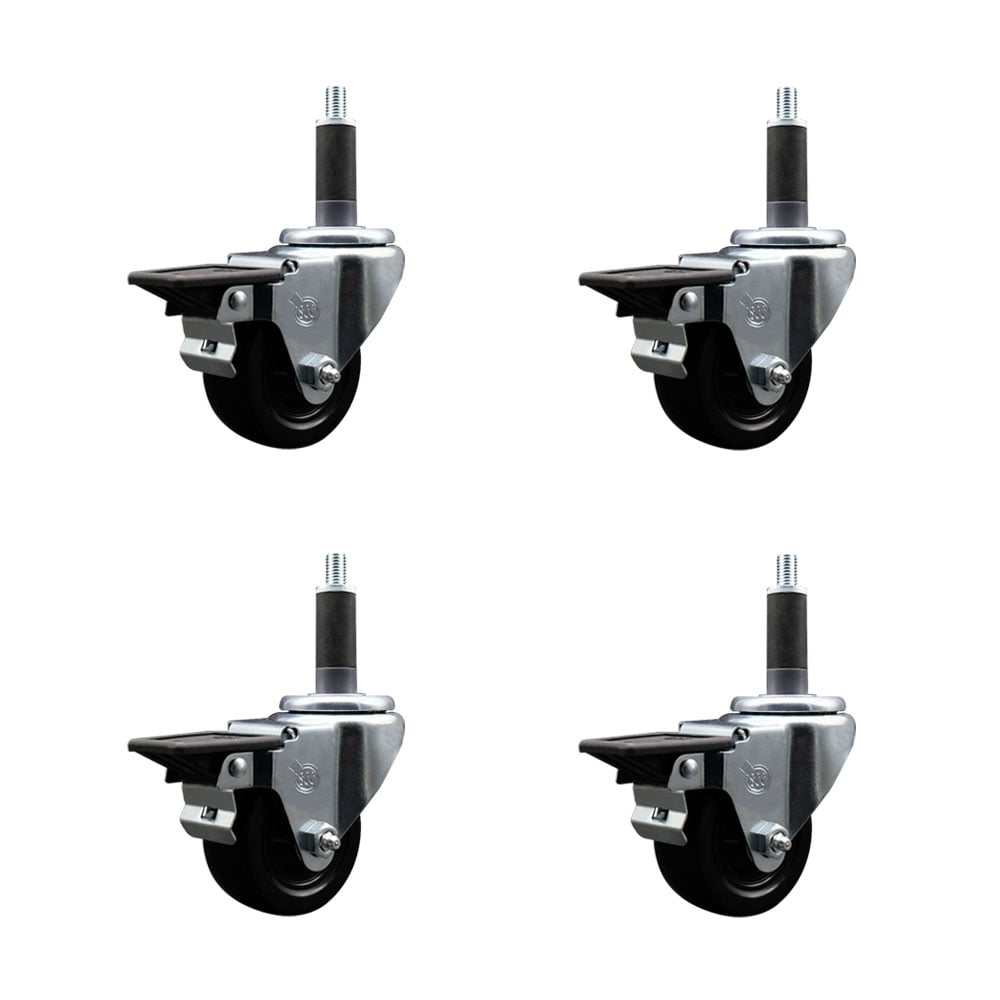 SCC-EX20S314-SRS-PLB-1-4 Soft Rubber Swivel Expanding Stem Caster with 3 in. Black Wheels & 1 in. Stems - Set of 4