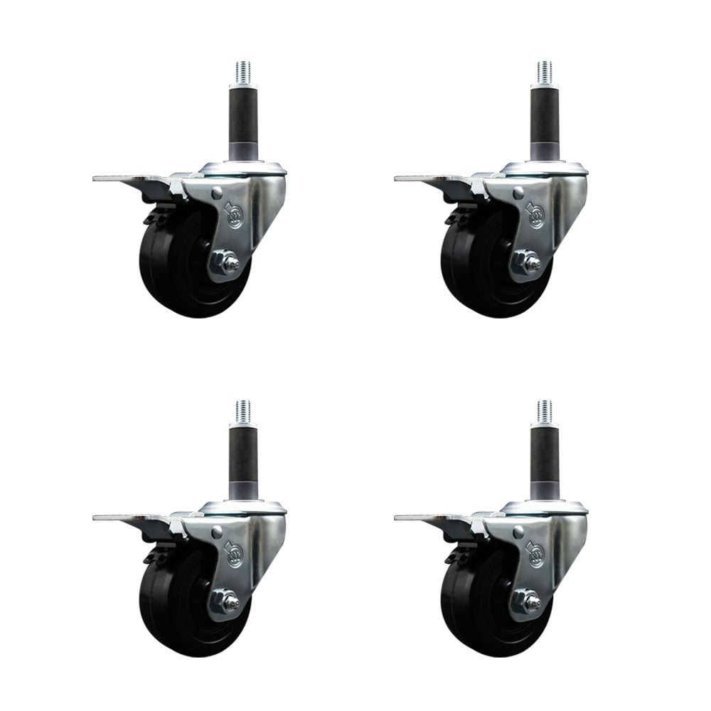 SCC-EXTTL20S314-SRS-1-4 Soft Rubber Swivel Expanding Stem Caster with 3 in. Black Wheels & 1 in. Stems - Set of 4