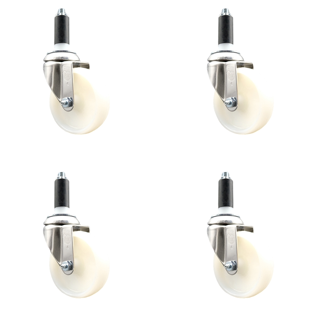 SCC-SS316EX20S414-NYS-1-4 Nylon Swivel Stem Caster with 4 in. White Caster Wheels, 1 in. Expanding Stems - 316 Stainless Steel Casters - Set of 4