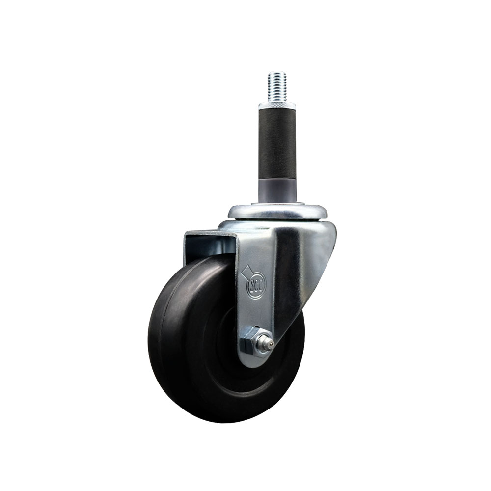 SCC-EX20S3514-SRS-1 Soft Rubber Expanding Stem Swivel Caster with 3.5 in. Black Wheel & 1 in. Stem