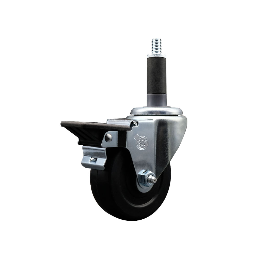 SCC-EX20S3514-SRS-PLB-1 Soft Rubber Expanding Stem Swivel Caster with 3.5 in. Black Wheel & 1 in. Stem & Posi Locking Brake