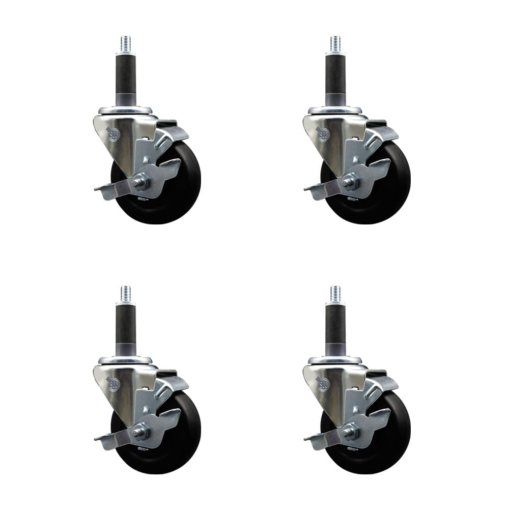 SCC-EX20S3514-SRS-TLB-1-4 Soft Rubber Swivel Expanding Stem Caster with 3.5 in. Black Wheels & 1 in. Stems - Set of 4