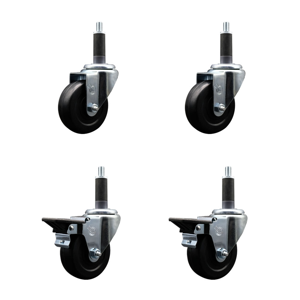 SCC-EX20S3514-SRS-2-PLB-2-1 Soft Rubber Swivel Expanding Stem Caster with 3.5 in. Black Wheels & 1 in. Stems - Set of 4