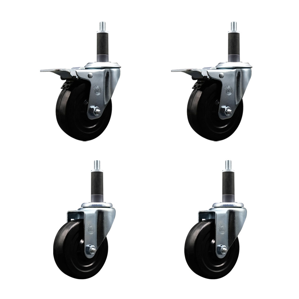SCC-EXTTL20S414-SRS-2-S-2-1 Soft Rubber Swivel Expanding Stem Caster with 4 in. Black Wheels & 1 in. Stems - Set of 4