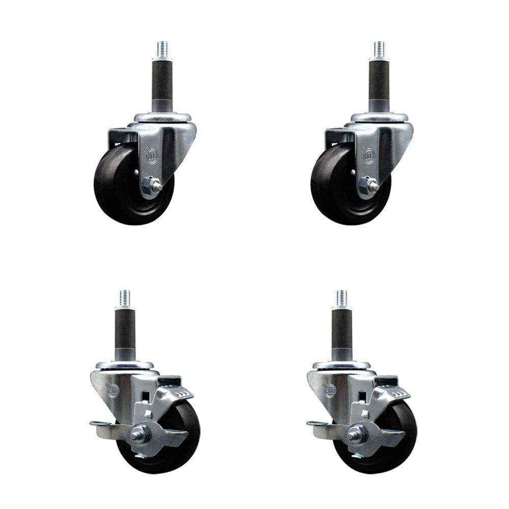 SCC-SSEX20S314-SRS-2-TLB-2-1 Stainless Steel Soft Rubber Swivel Expanding Stem Caster with 3 in. Black Wheels & 1 in. Stems - Set of 4