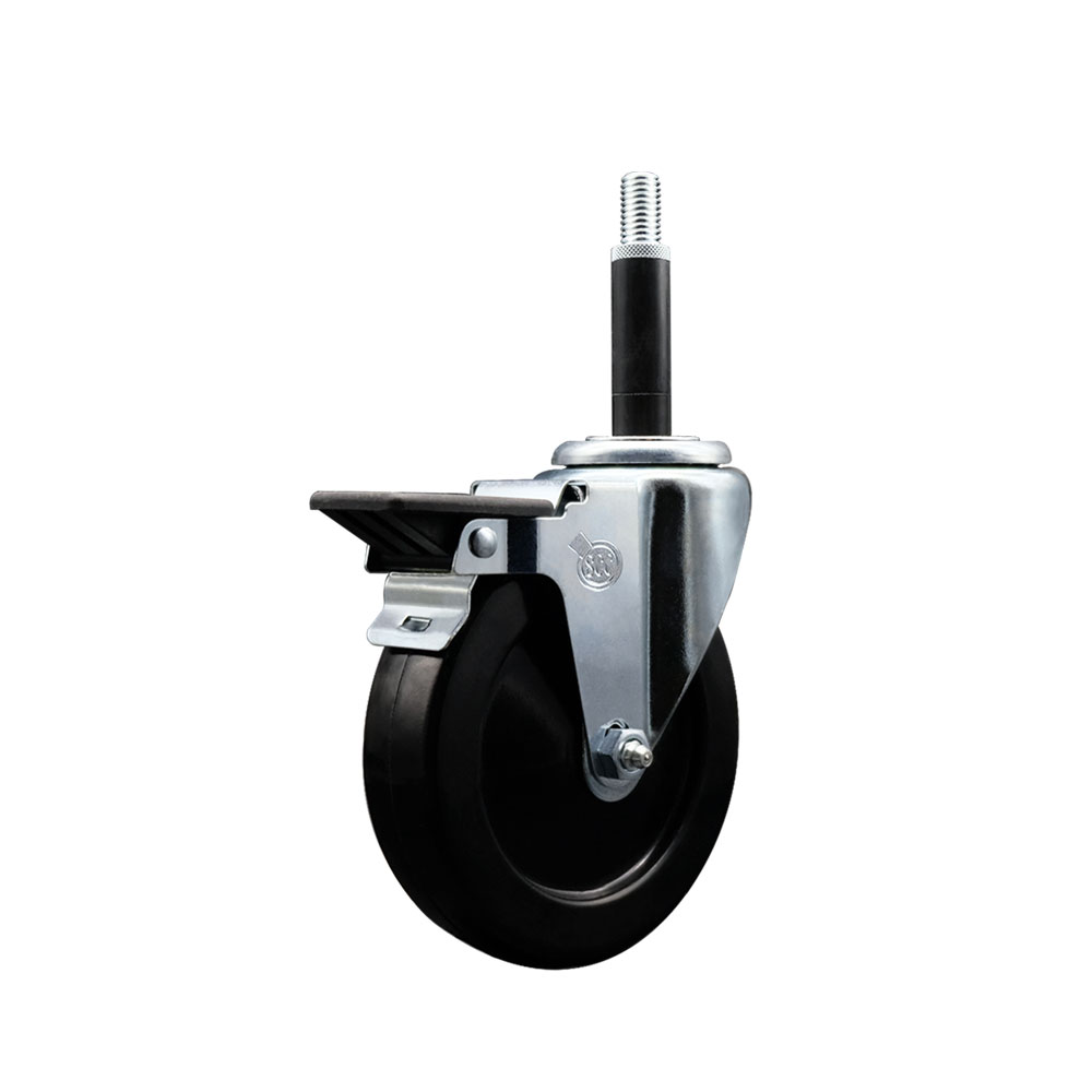 SCC-EX20S514-SRS-PLB-34 Soft Rubber Expanding Stem Swivel Caster with 5 in. Black Wheel & 0.75 in. Stem & Posi Locking Brake
