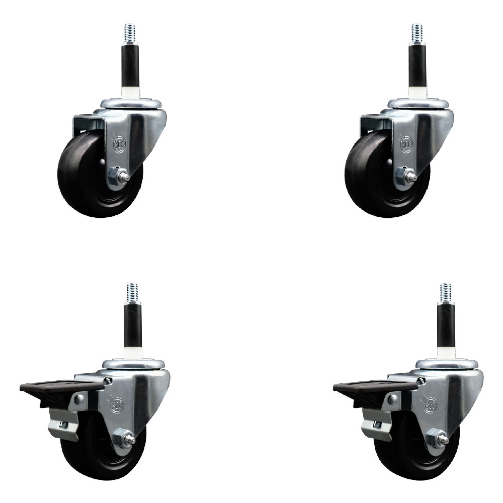 SCC-EX20S314-SRS-2-PLB-2-78 Soft Rubber Swivel Expanding Stem Caster with 3 in. Black Wheels & 0.87 in. Stems - Set of 4