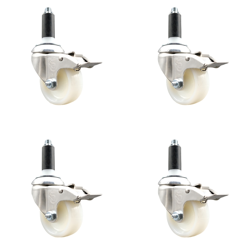 Nylon Swivel Stem Caster with 3 in. Caster Wheels, 1.13 in. Expanding Stems - 316 Stainless Steel Casters - Set of 4