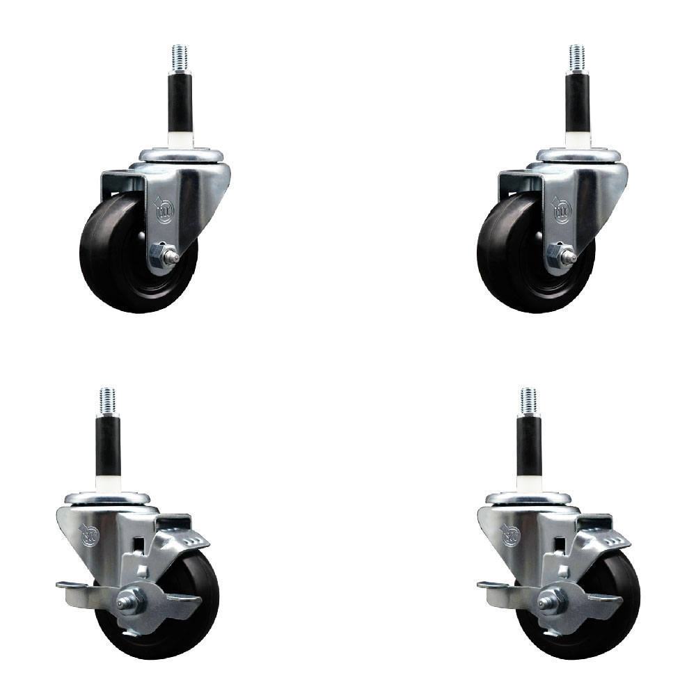 SCC-EX20S314-SRS-2-TLB-2-78 Soft Rubber Swivel Expanding Stem Caster with 3 in. Black Wheels & 0.87 in. Stems - Set of 4