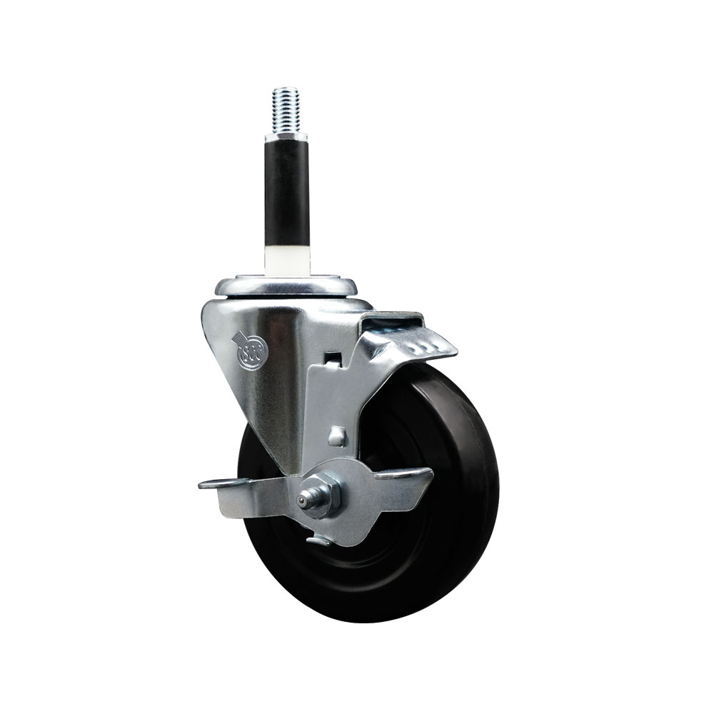 SCC-EX20S414-SRS-TLB-78 Soft Rubber Expanding Stem Swivel Caster with 4 in. Black Wheel & 0.87 in. Stem & Top Locking Brake
