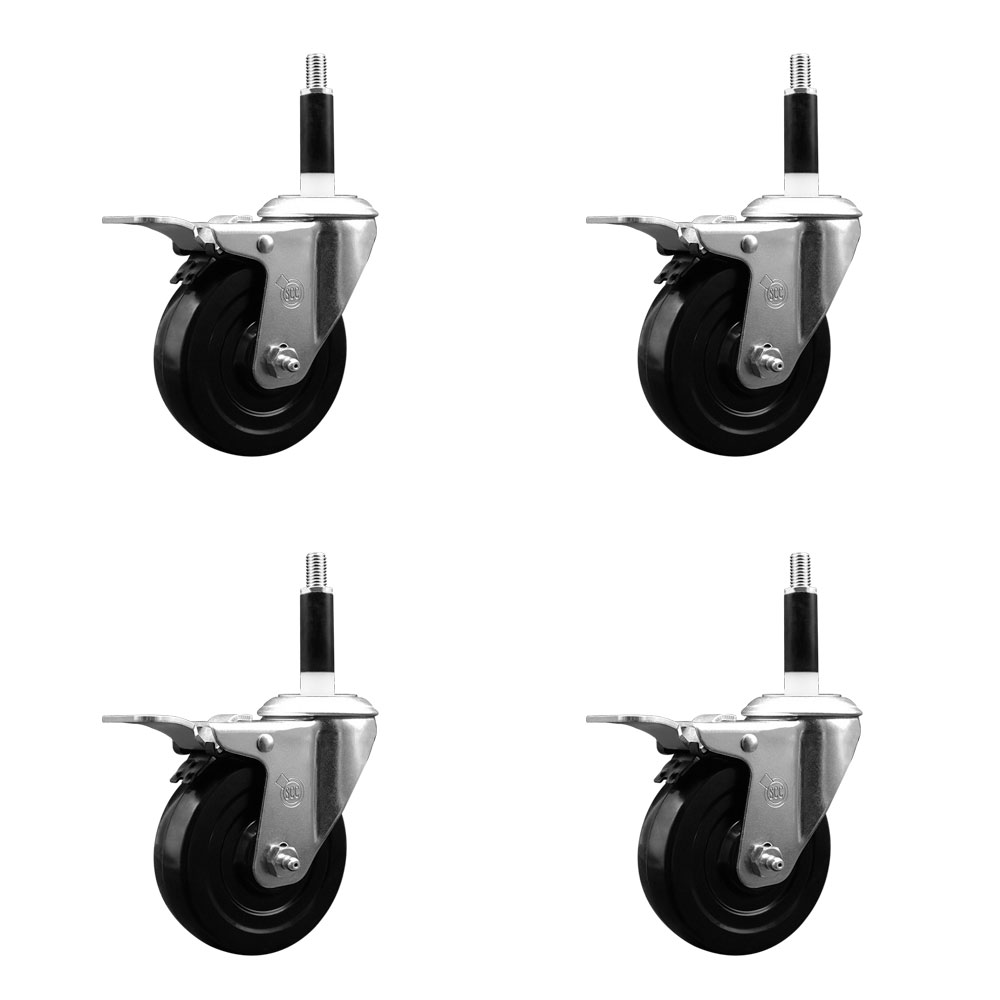 SCC-EXTTL20S414-SRS-78-4 Soft Rubber Swivel Expanding Stem Caster with 4 in. Black Wheels & 0.87 in. Stems - Set of 4