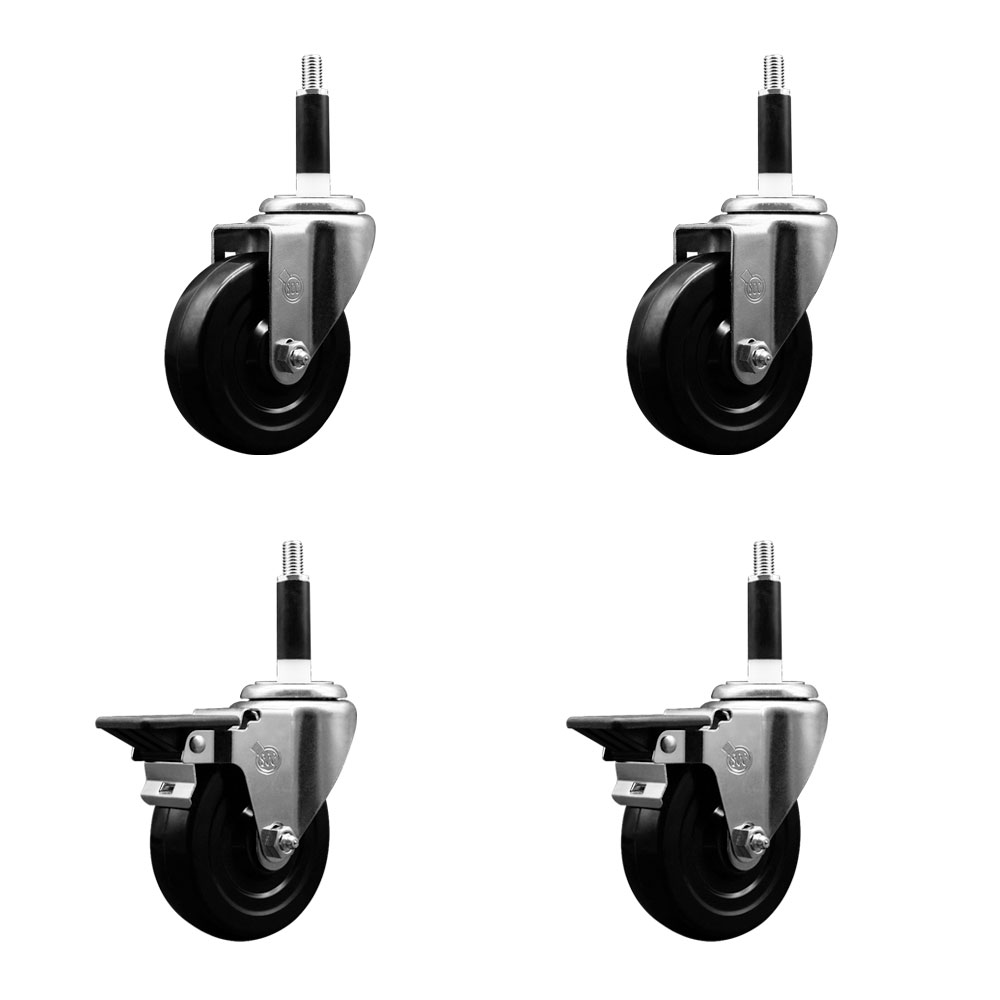 SCC-EX20S414-SRS-2-PLB-2-78 Soft Rubber Swivel Expanding Stem Caster with 4 in. Black Wheels & 0.87 in. Stems - Set of 4