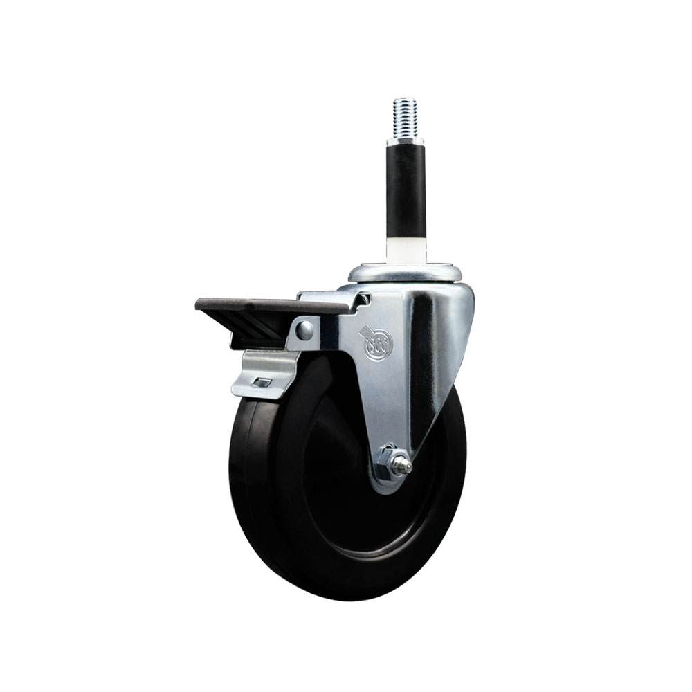 SCC-EX20S514-SRS-PLB-78 Soft Rubber Expanding Stem Swivel Caster with 5 in. Black Wheel & 0.87 in. Stem & Posi Locking Brake
