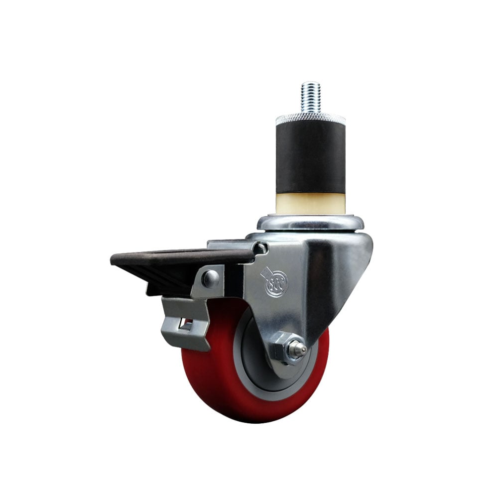 SCC-EX20S314-PPUB-RED-PLB-178 Polyurethane Expanding Stem Swivel Caster with 3 in. Red Wheel & 1.87 in. Stem & Posi Locking Brake