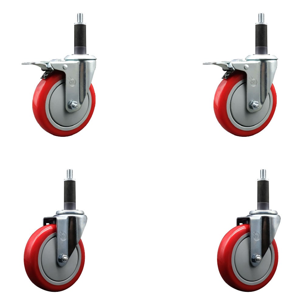 SCC-EXTTL20S514-PPUB-RED-2-S-2-1 Polyurethane Swivel Expanding Stem Caster with 5 in. Red Wheels & 1 in. Stems - Set of 4