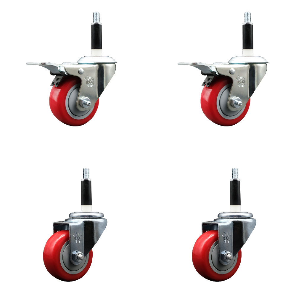 SCC-EXTTL20S314-PPUB-RED-2-S-2-78 Polyurethane Swivel Expanding Stem Caster with 3 in. Red Wheels & 0.87 in. Stems - Set of 4
