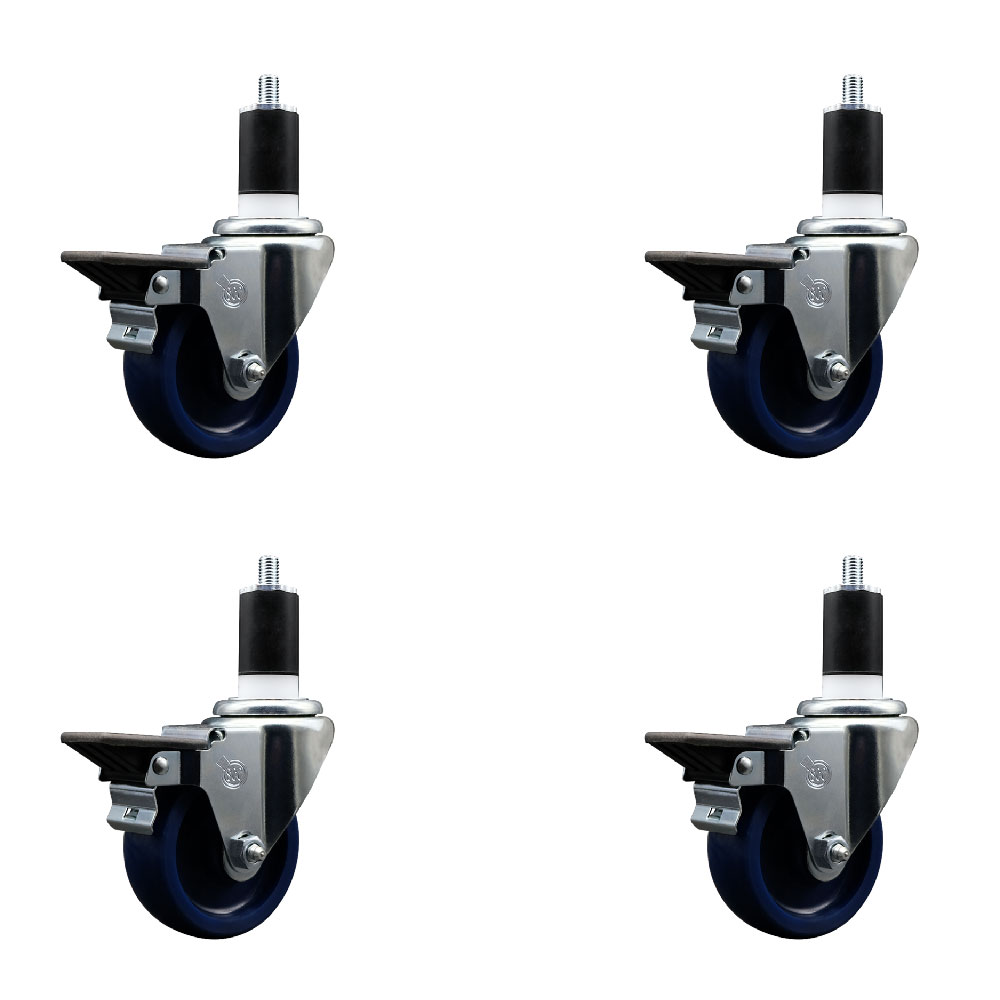 SCC-EX20S3514-SPUS-PLB-112-4 Solid Polyurethane Swivel Expanding Stem Caster with 3.5 in. Blue Wheels & 1.5 in. Stems - Set of 4