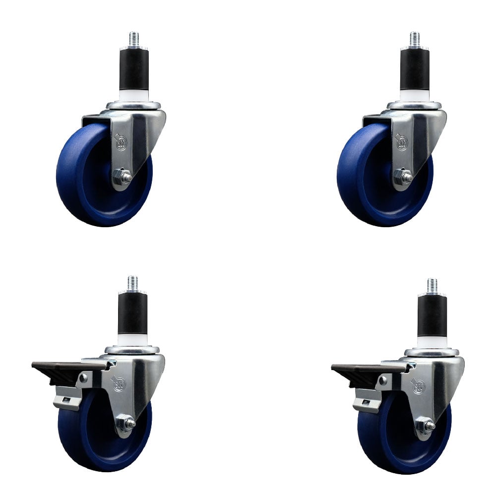 SCC-EX20S414-SPUS-2-PLB-2-112 Solid Polyurethane Swivel Expanding Stem Caster with 4 in. Blue Wheels & 1.5 in. Stems - Set of 4