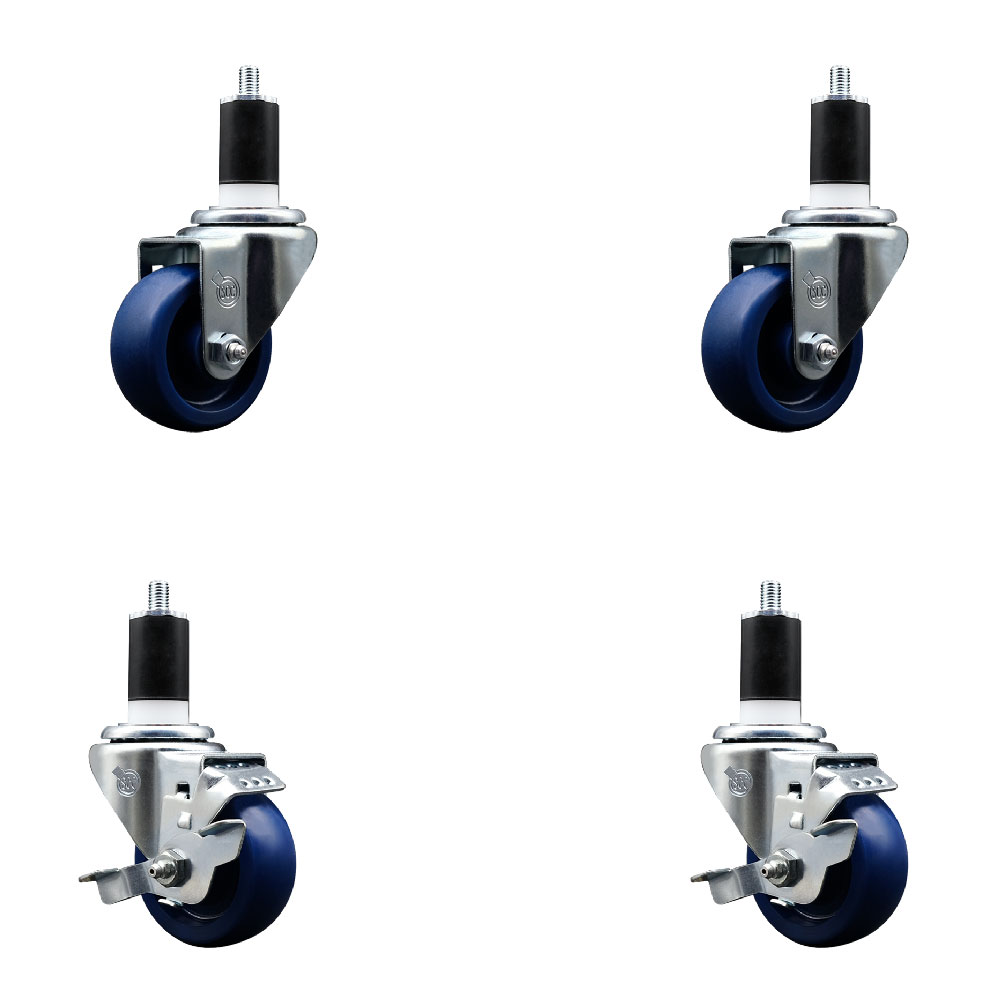 SCC-SSEX20S314-SPUS-2-TLB-2-112 Stainless Steel Solid Polyurethane Swivel Expanding Stem Caster with 3 in. Blue Wheels & 1.5 in. Stems - Set of 4