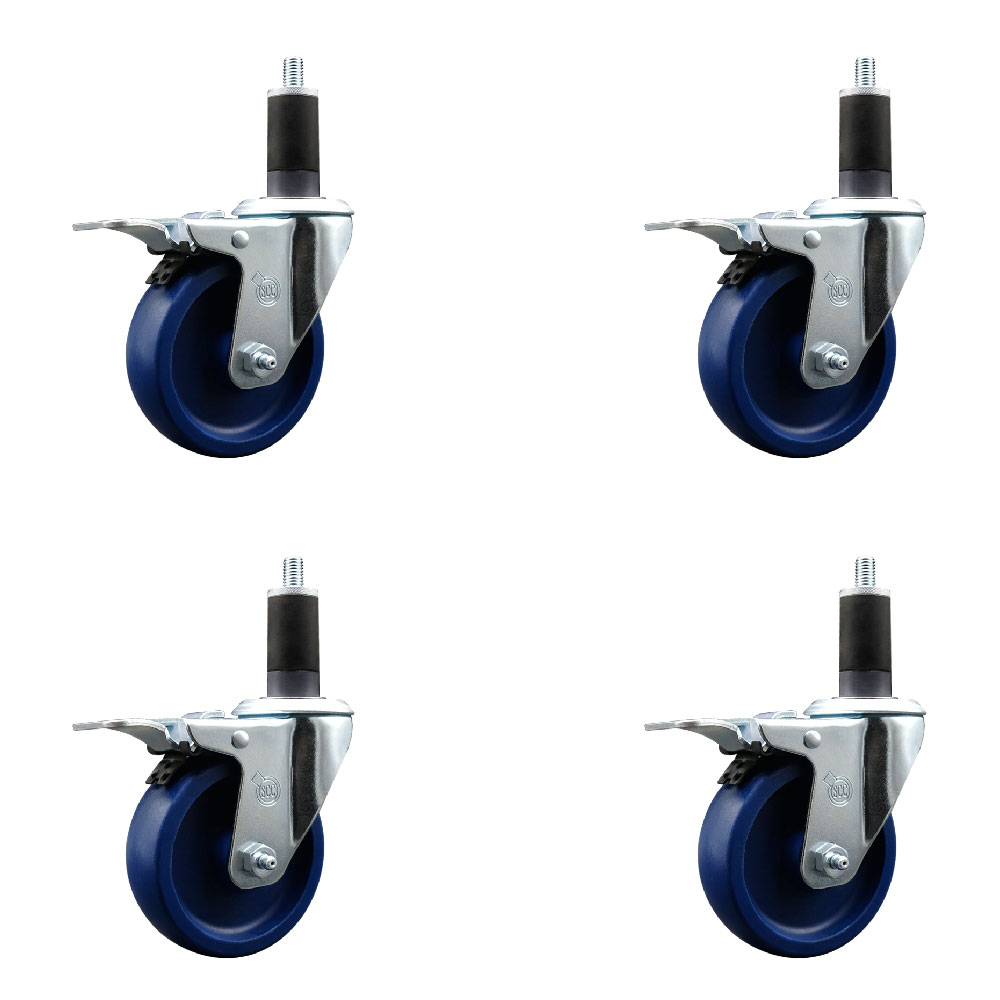SCC-EXTTL20S414-SPUS-114-4 Solid Polyurethane Swivel Expanding Stem Caster with 4 in. Blue Wheels & 1.25 in. Stems - Set of 4