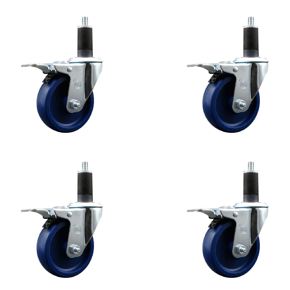 SCC-SSEXTTL20S414-SPUS-114-4 Stainless Steel Solid Polyurethane Swivel Expanding Stem Caster with 4 in. Blue Wheels & 1.25 in. Stems - Set of 4