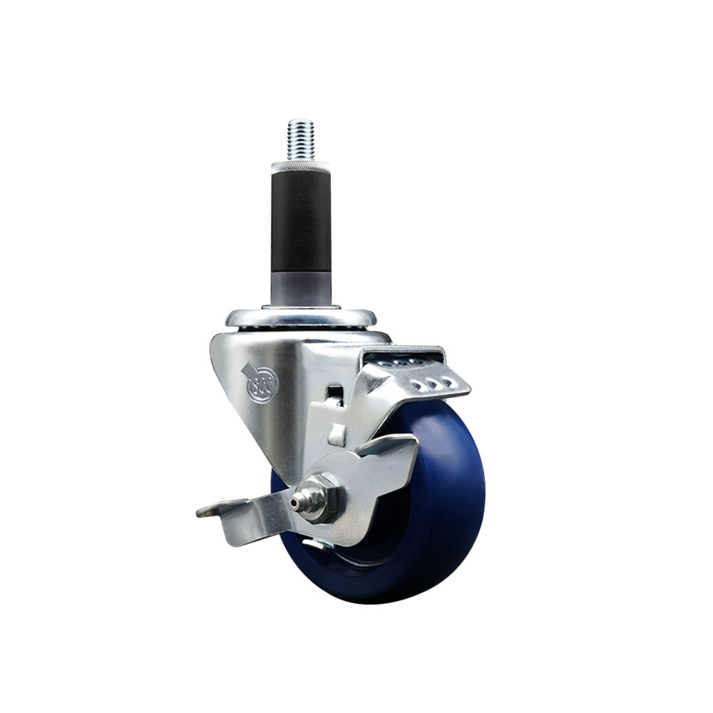 SCC-EX20S314-SPUS-TLB-118 Solid Polyurethane Expanding Stem Swivel Caster with 3 in. Blue Wheel & 1.13 in. Stem & Top Locking Brake