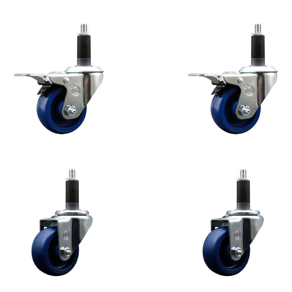 SCC-EXTTL20S314-SPUS-2-S-2-118 Solid Polyurethane Swivel Expanding Stem Caster with 3 in. Blue Wheels & 1.13 in. Stems - Set of 4