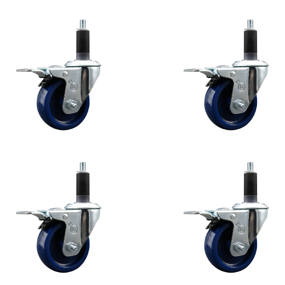 SCC-EXTTL20S3514-SPUS-118-4 Solid Polyurethane Swivel Expanding Stem Caster with 3.5 in. Blue Wheels & 1.13 in. Stems - Set of 4