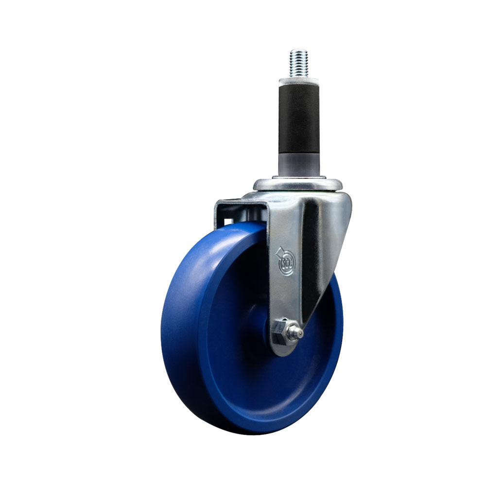 SCC-EX20S514-SPUS-118 Solid Polyurethane Expanding Stem Swivel Caster with 5 in. Blue Wheel & 1.13 in. Stem