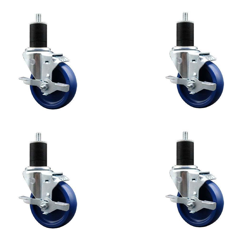 SCC-EX20S414-SPUS-TLB-134-4 Solid Polyurethane Swivel Expanding Stem Caster with 4 in. Blue Wheels & 1.75 in. Stems - Set of 4