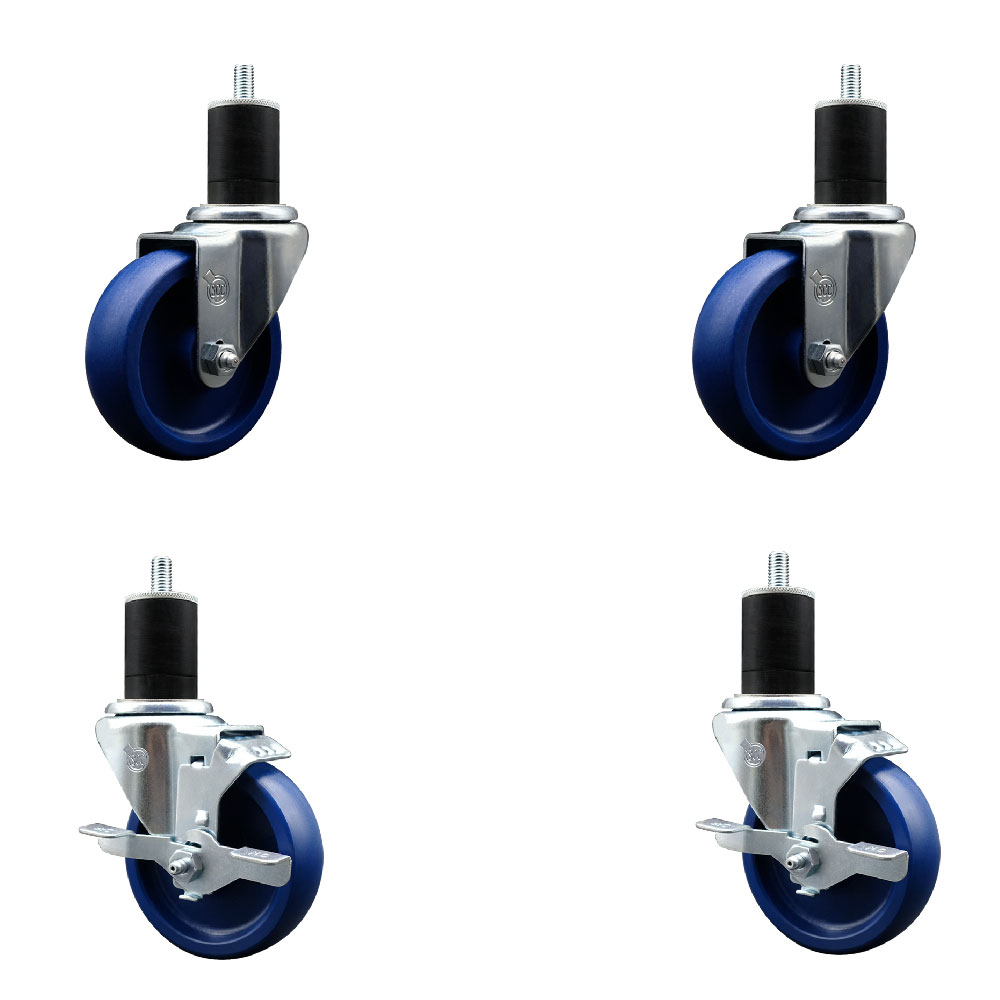 SCC-EX20S414-SPUS-2-TLB-2-134 Solid Polyurethane Swivel Expanding Stem Caster with 4 in. Blue Wheels & 1.75 in. Stems - Set of 4