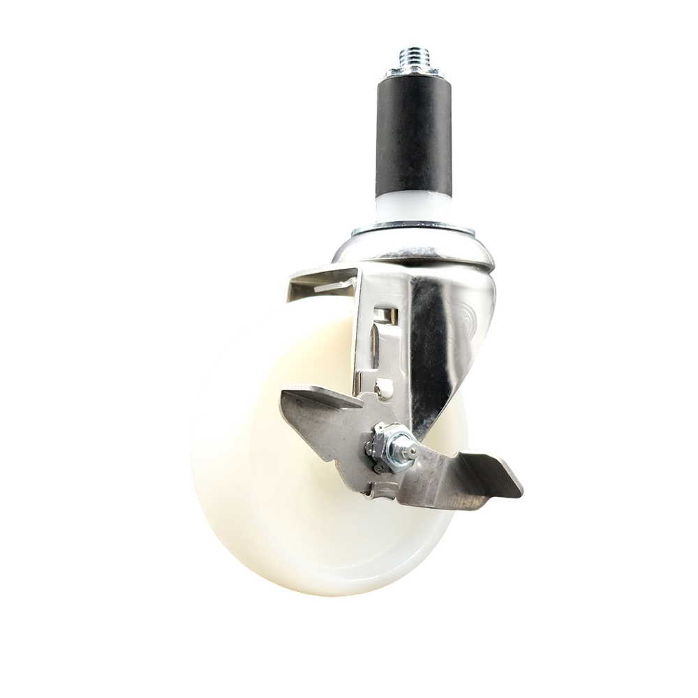 Nylon Swivel Stem Caster with 4 in. White Caster Wheel & Top Lock Brake, 1.25 in. Expanding Stem - 316 Stainless Steel Caster