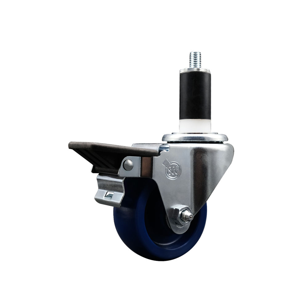 SCC-EX20S314-SPUS-PLB-138 Solid Polyurethane Expanding Stem Swivel Caster with 3 in. Blue Wheel & 1.38 in. Stem & Posi Locking Brake