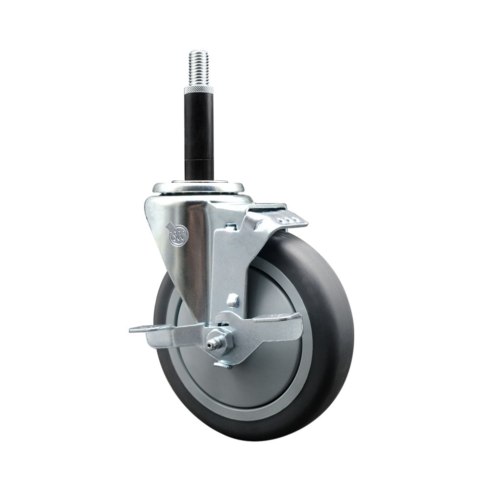 SCC-EX20S514-TPRB-PLB-34 Thermoplastic Rubber Swivel Expanding Stem Swivel Caster with 5 in. Gray Wheel & 0.75 in. Stem & Posi Locking Brake
